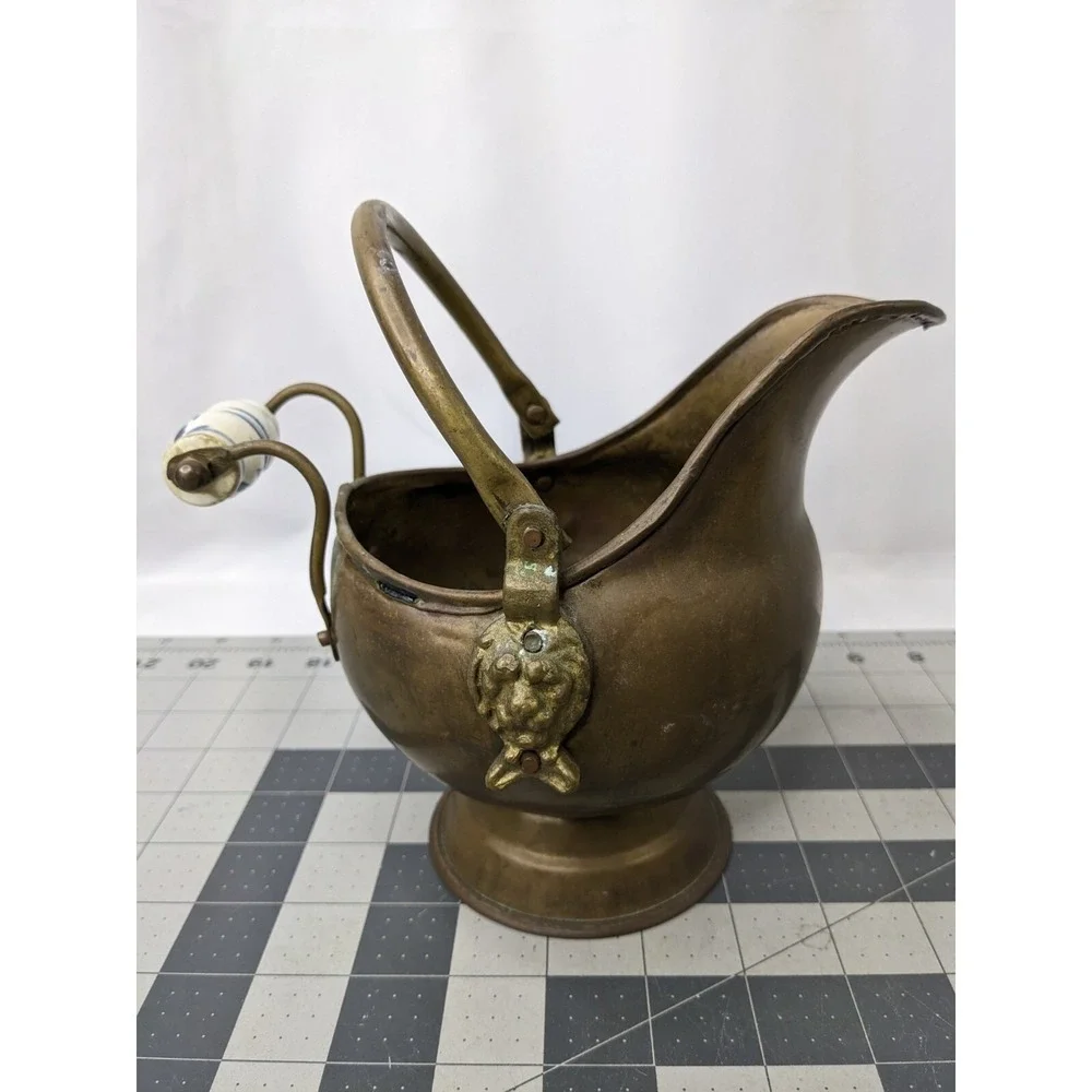 Brass Bucket with Ceramic Handle Pot 6 Inch Tall‎